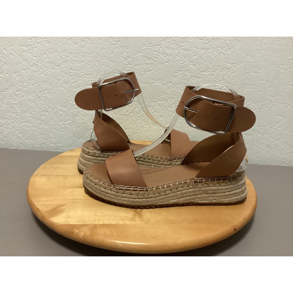 Franco Sarto Espadrille Platform Sandal Women 6 Brown Leather Ankle Strap Buckle